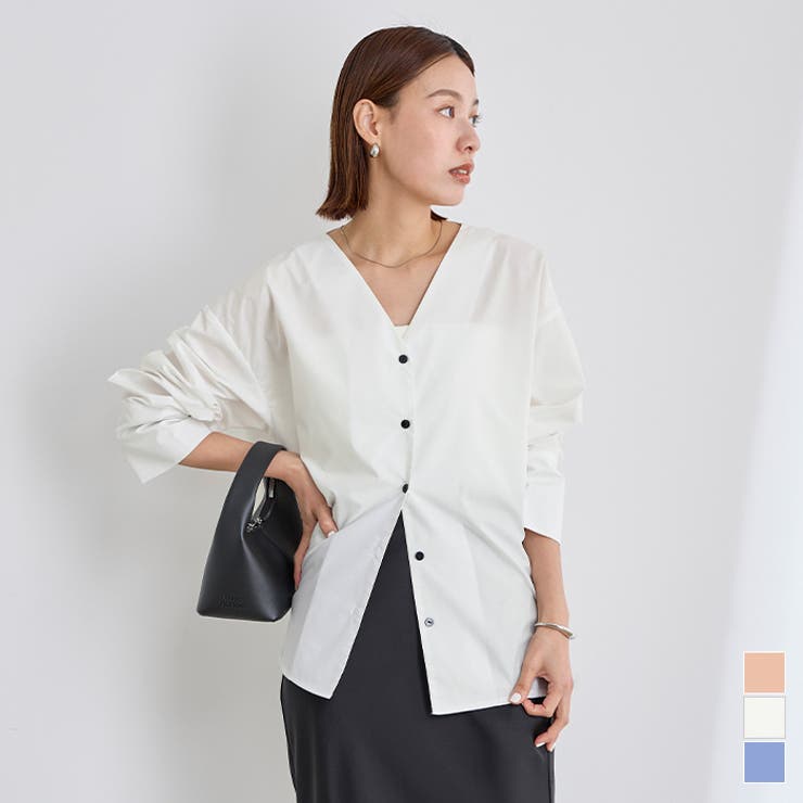 ワイドカフスVネックシャツブラウス【UR’S ユアーズ】 | titivate | 詳細画像1 