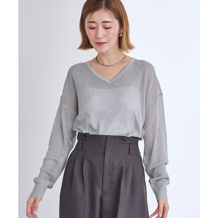 Vネックシアーラメリブニット【UR’S ユアーズ】 | titivate | 詳細画像17 