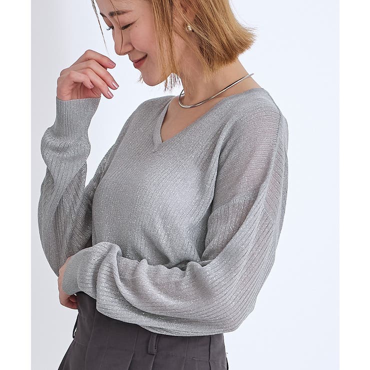 Vネックシアーラメリブニット【UR’S ユアーズ】 | titivate | 詳細画像19 