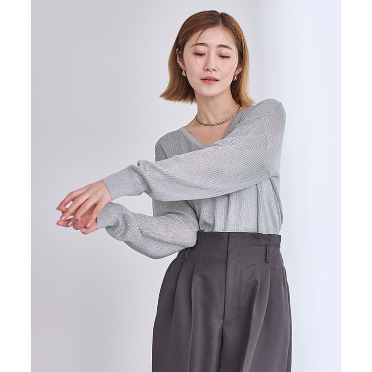 Vネックシアーラメリブニット【UR’S ユアーズ】 | titivate | 詳細画像4 