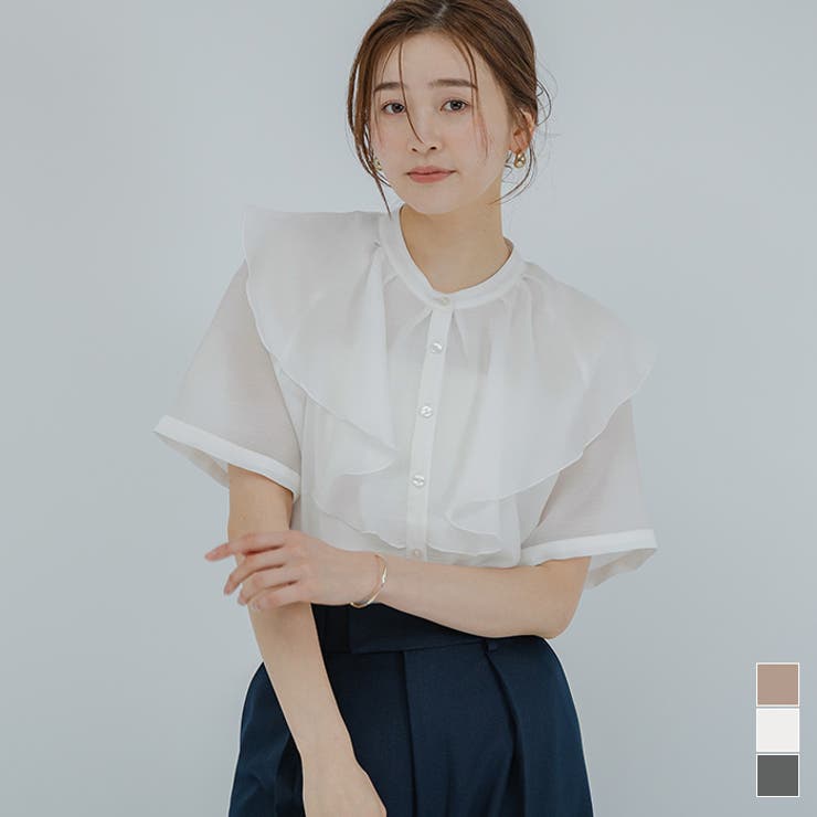 バンドカラータックラッフルブラウス【UR’S ユアーズ】 | titivate | 詳細画像1 