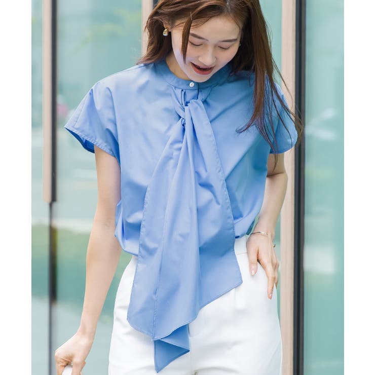 バンドカラーデザインボウタイオーバーサイズブラウス【UR’S ユアーズ】 | titivate | 詳細画像12 