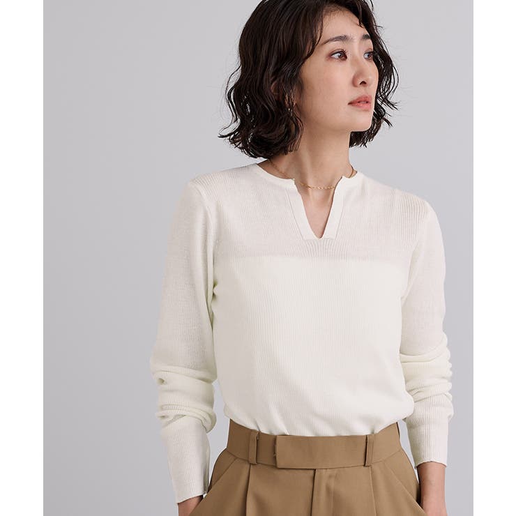 チクチクしないウールブレンドキーネックリブニット【UR’S ユアーズ】 | titivate | 詳細画像4 