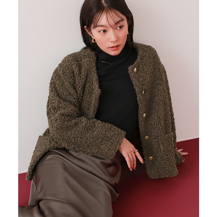 ⭐︎本日限定⭐︎金釦ノーカラーコンパクトボアジャケット ボアノーカラーゴールド釦ジャケット【UR'S ユアーズ】[品番