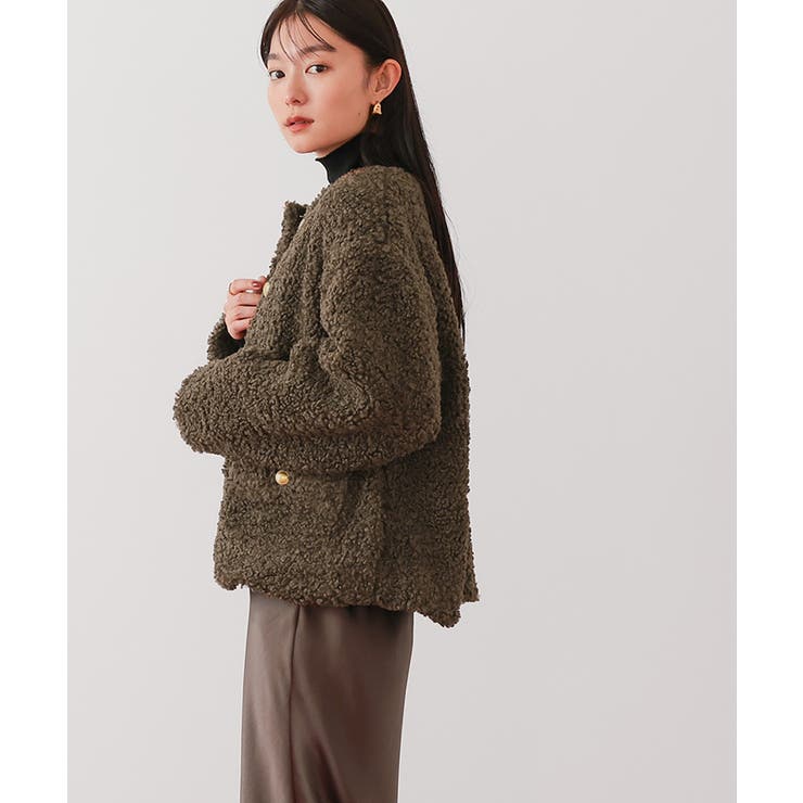 ⭐︎本日限定⭐︎金釦ノーカラーコンパクトボアジャケット ボアノーカラーゴールド釦ジャケット【UR'S ユアーズ】[品番