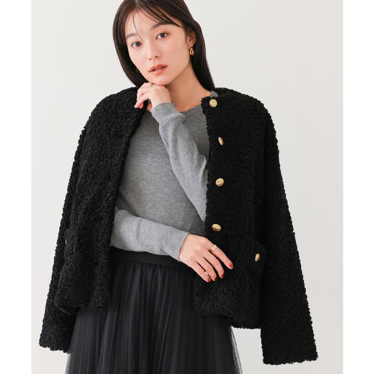 ボアノーカラーゴールド釦ジャケット【UR'S ユアーズ】[品番