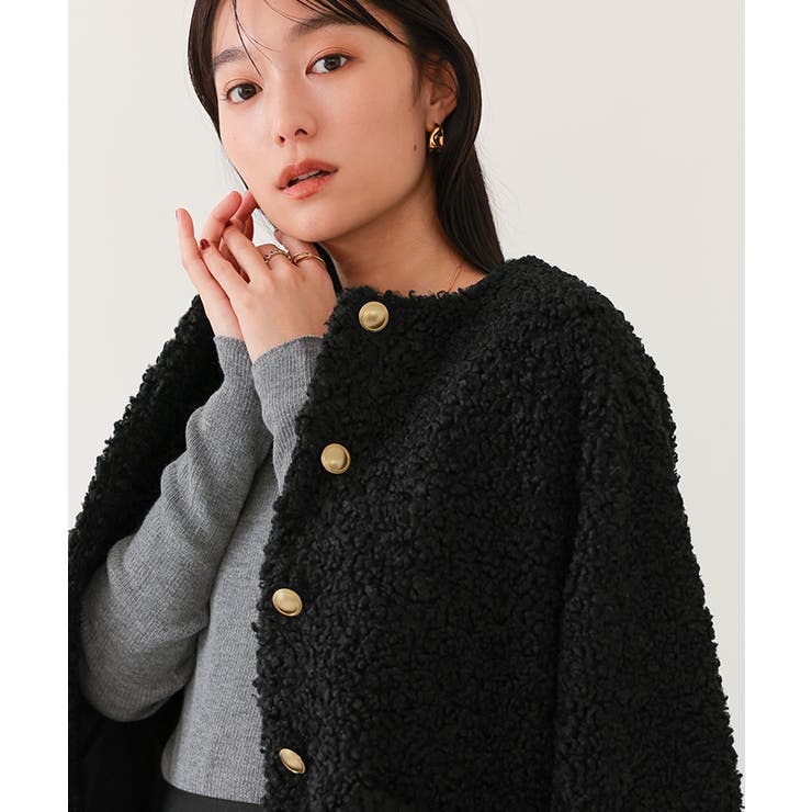 新品【自由区】シアージャケット　ノーカラー　羽織り　金ボタン　洗える　M 黒 自由区（ジユウク） ジャケット ノーカラージャケット 「ご好評につき