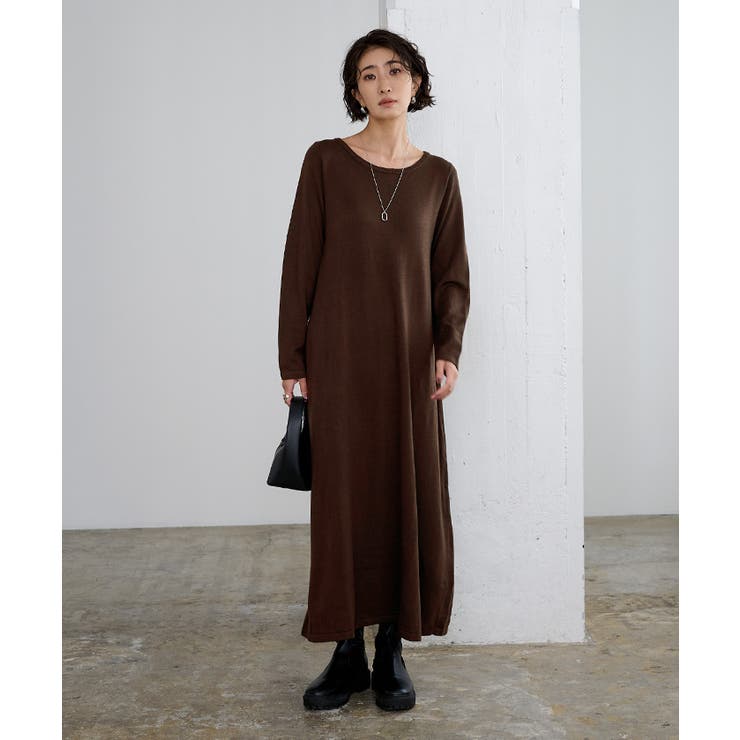 ボートネックロングニットワンピース【UR'S ユアーズ】[品番