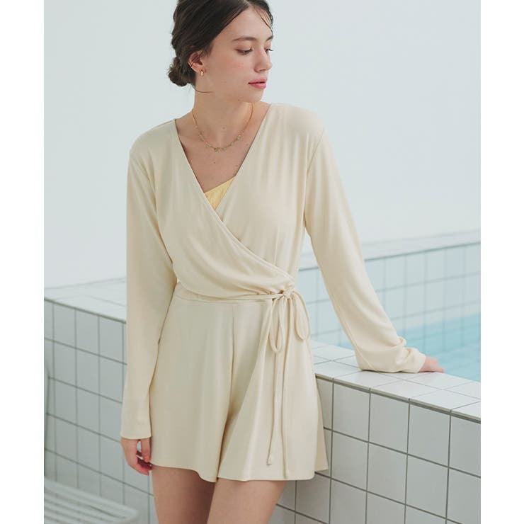 細リブカシュクールオールインワン ラッシュガード[品番