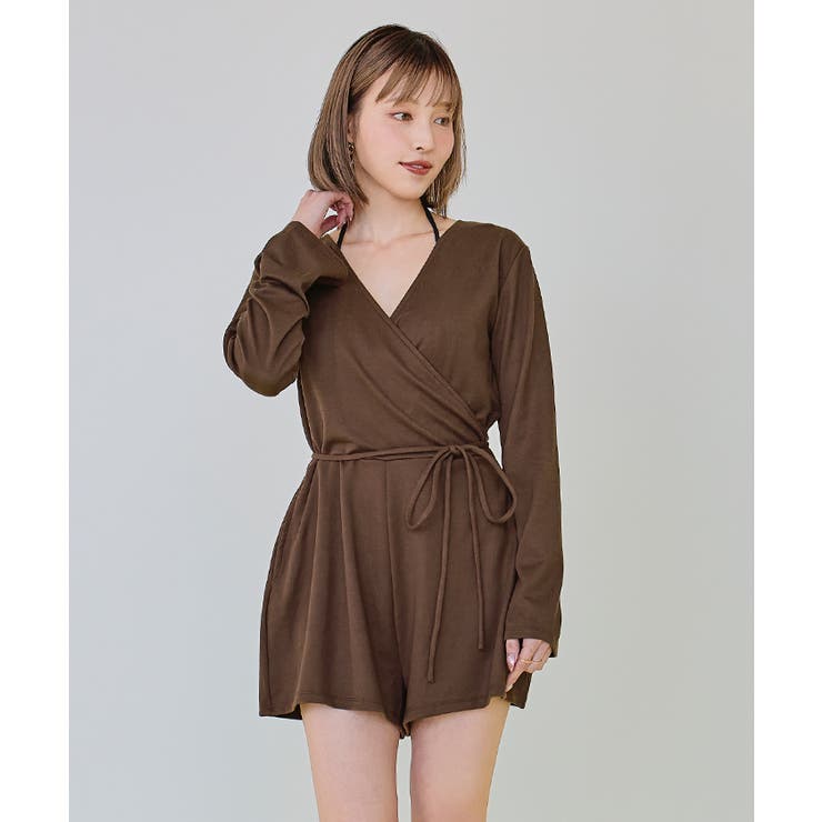 細リブカシュクールオールインワン ラッシュガード[品番：TV000014482