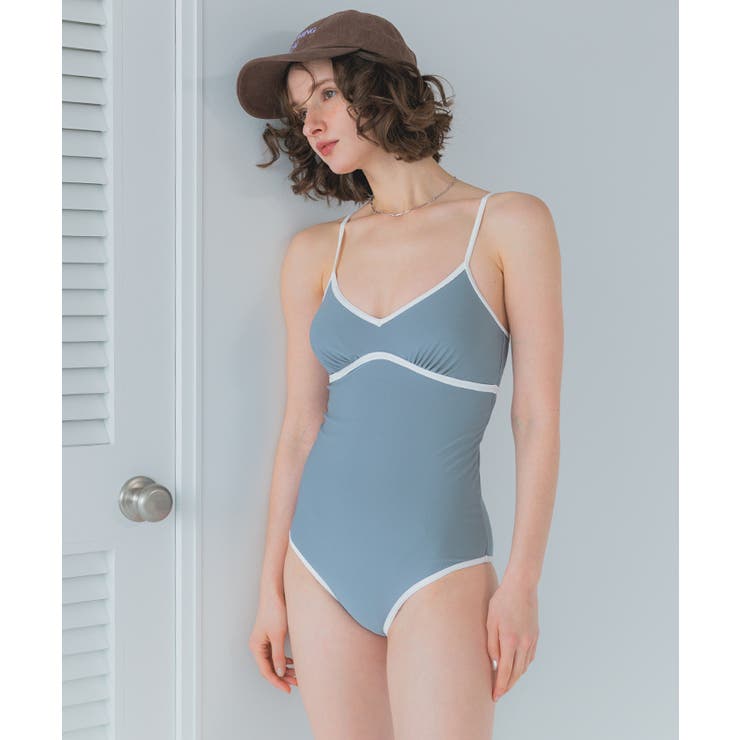 RESELVES 白のシンプルなワンピース水着 パイピングシンプルワンピース/水着【SEADRESS シードレス