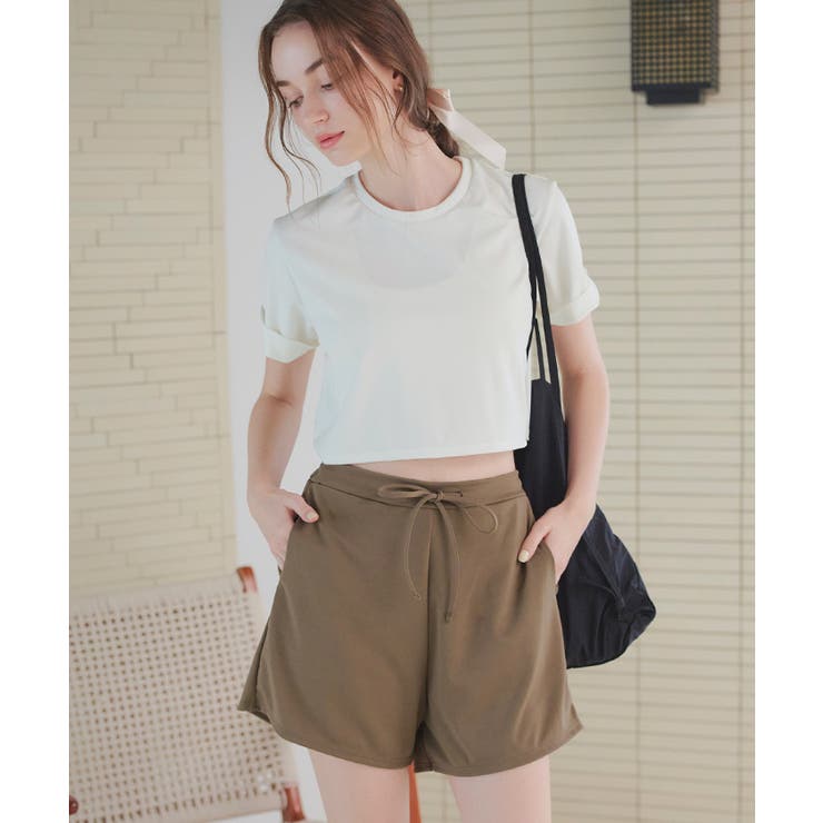 カップ付半袖Tシャツ×ショートパンツ セット水着 水着体型カバー