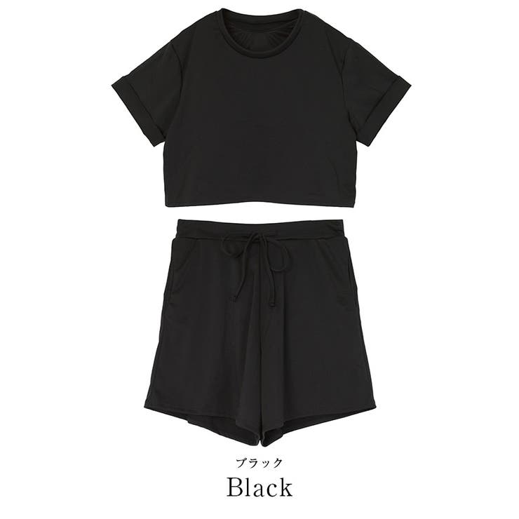カップ付半袖Tシャツ×ショートパンツ セット水着 水着体型カバー