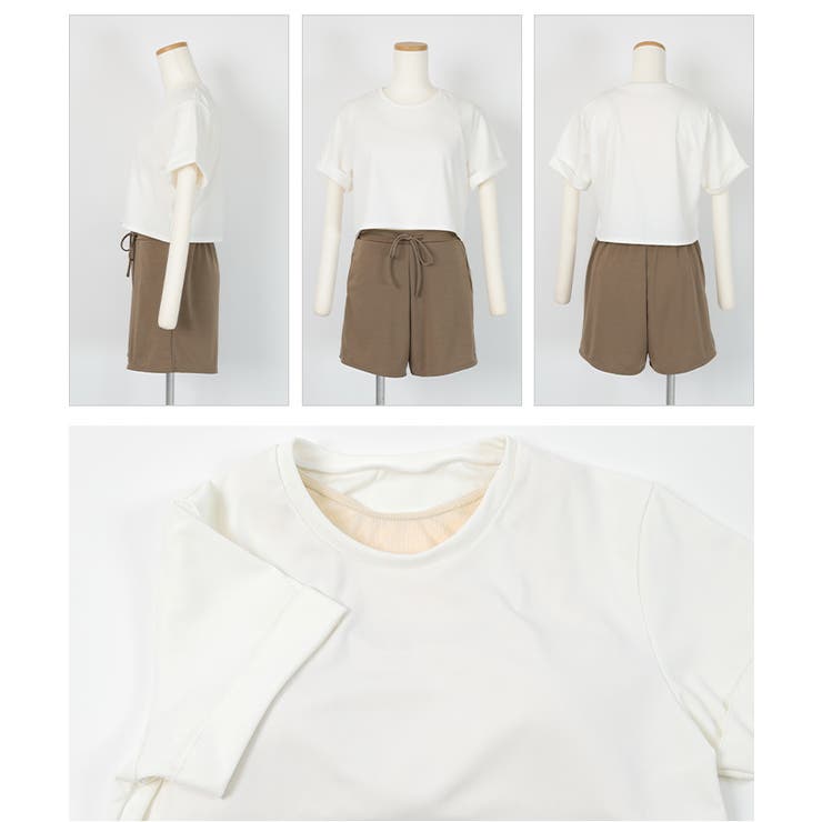 カップ付半袖Tシャツ×ショートパンツ セット水着 水着体型カバー カップ付半袖Tシャツ×ショートパンツ セット水着 水着体型カバー