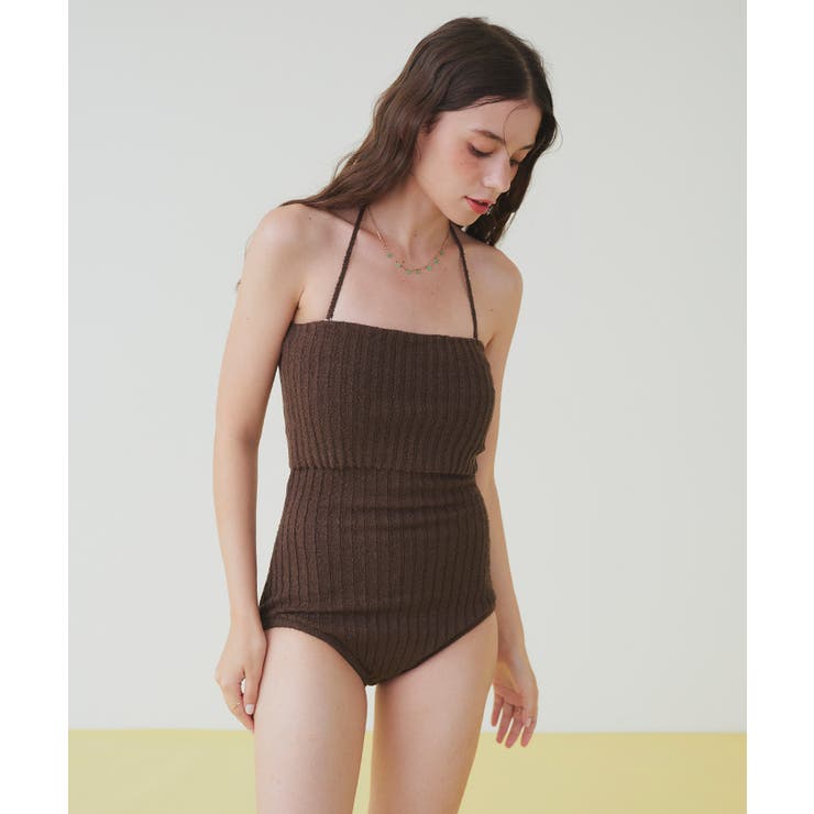太リブニットデザインワンピース/水着【SEADRESS シードレス