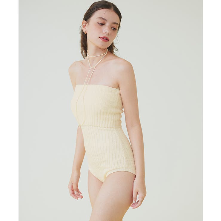 太リブニットデザインワンピース/水着【SEADRESS シードレス
