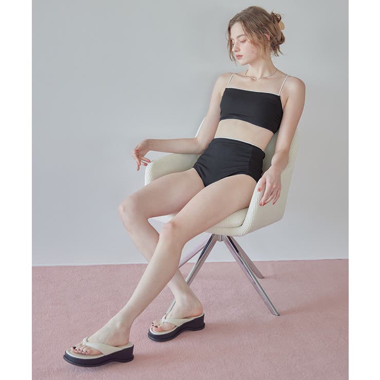 バイカラーラインシンプルハイウエストビキニ 水着 | titivate | 詳細画像16 