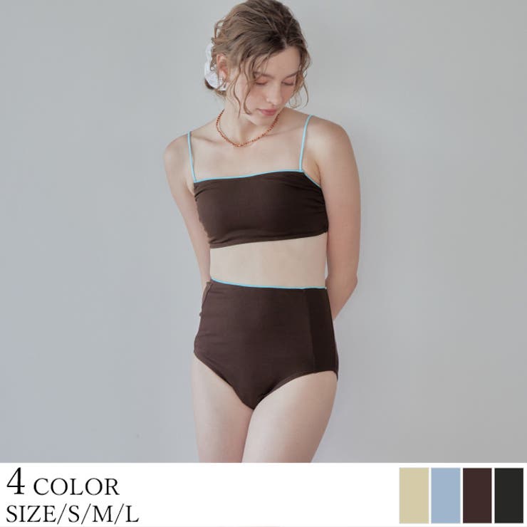 バイカラーラインシンプルハイウエストビキニ 水着 | titivate | 詳細画像1 