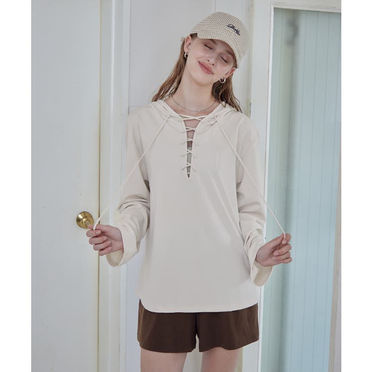 2点セット レースアップフーディーラッシュガード×ショートパンツ【SEADRES… | titivate | 詳細画像2 