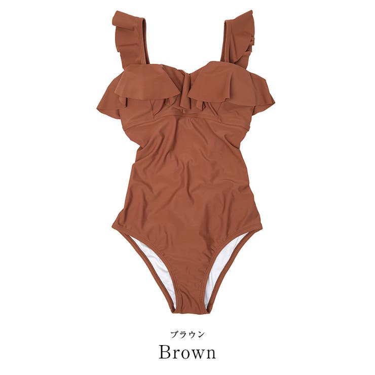 バッククロスフリルワンピース 水着 ビーチ[品番：TV000010698