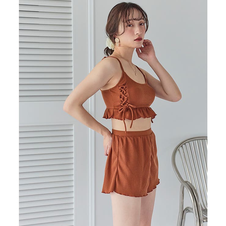 ワッフル素材レースアップビキニ/水着セット【SEADRESS ワッフル素材レースアップビキニ/水着セット【SEADRESS