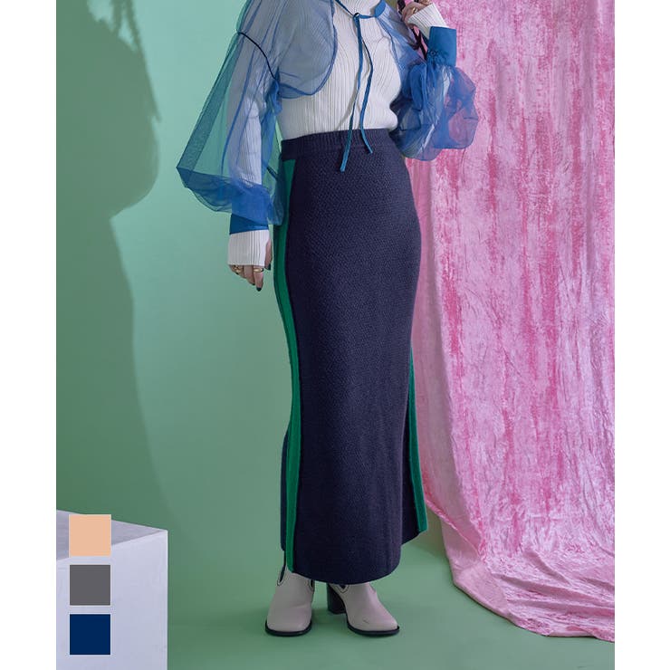 アルパカタッチ配色サイドラインニットスカート【miette ミエット】 | titivate | 詳細画像1 