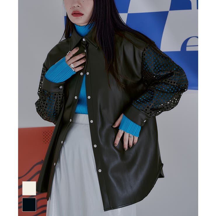 パンチングレザースリーブシャツ【miette ミエット】 | titivate | 詳細画像1 
