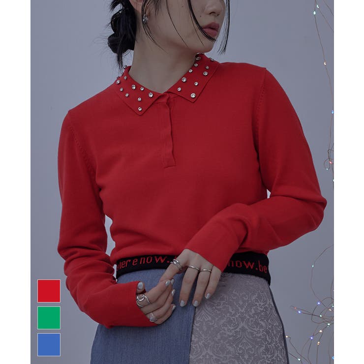 ビジューカラー裾ロゴポロニット【miette ミエット】 | titivate | 詳細画像1 