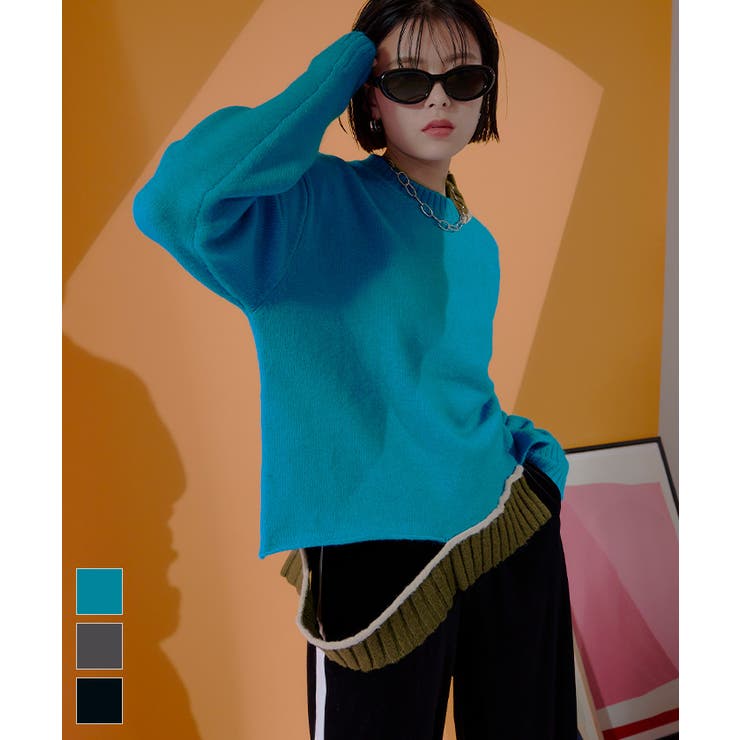 カットデザインアシンメトリーニット【miette ミエット】 | titivate | 詳細画像1 