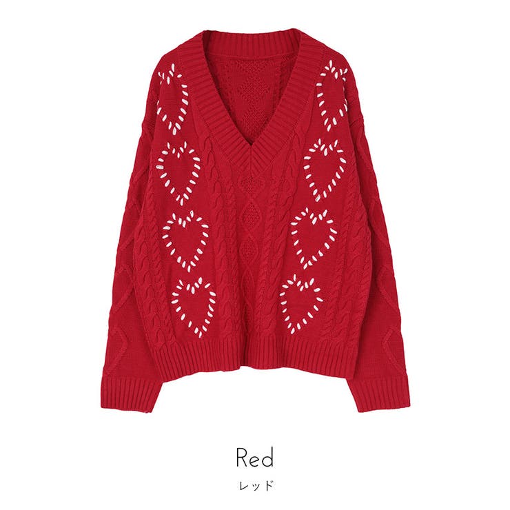 配色ステッチハートケーブルVネックニット【miette ミエット】 | titivate | 詳細画像3 