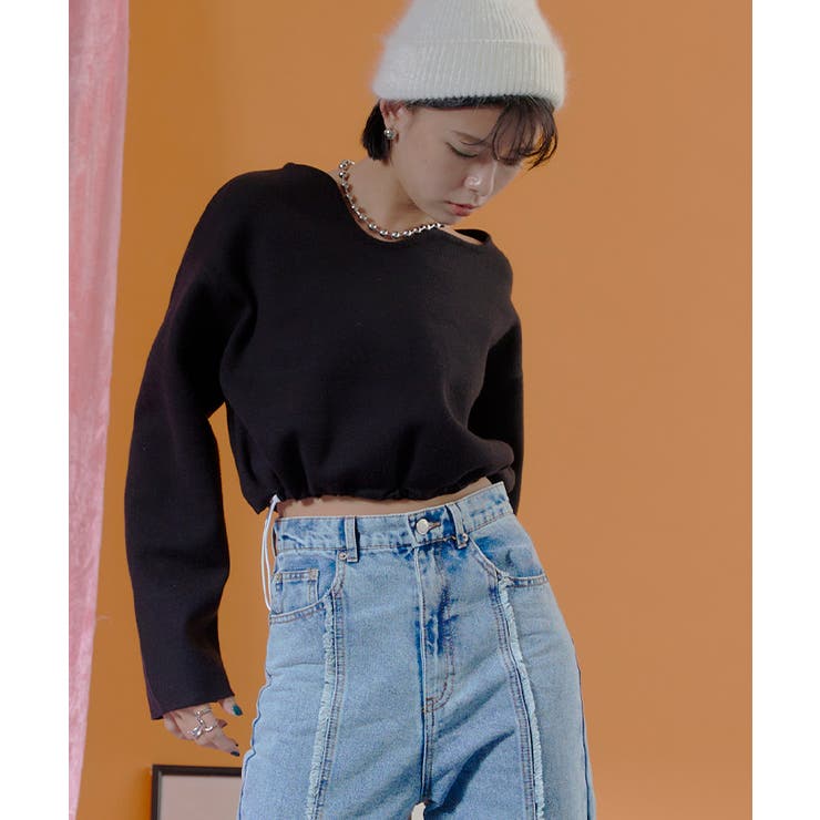 ウェーブネックライン裾ドロストショートニット【miette ミエット】 | titivate | 詳細画像8 