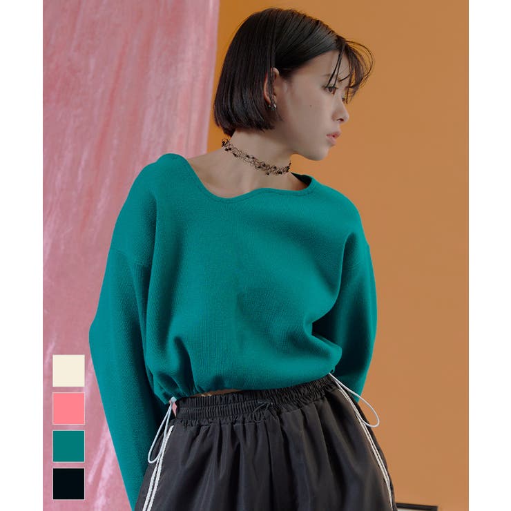 ウェーブネックライン裾ドロストショートニット【miette ミエット】 | titivate | 詳細画像1 