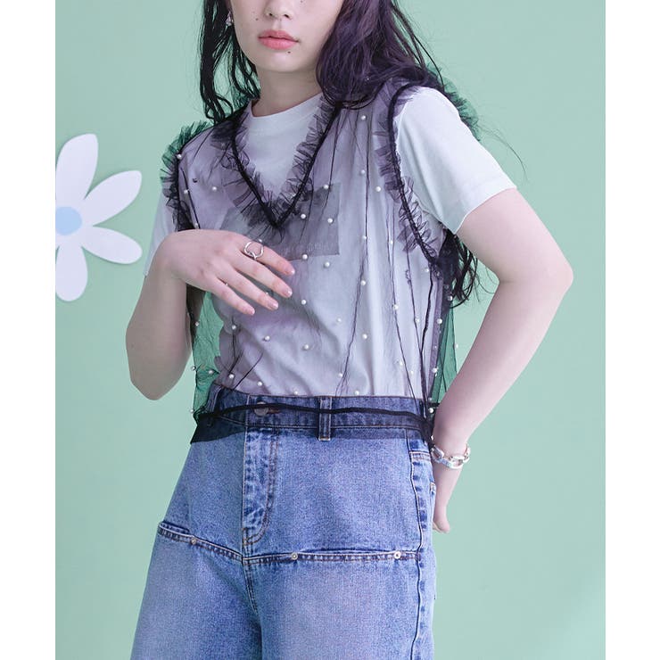 パール付きチュールフリルVネックトップス【miette ミエット】 | titivate | 詳細画像7 