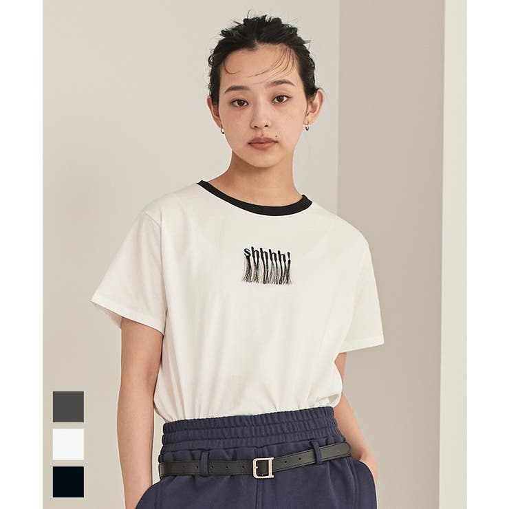 フリンジロゴ刺繍Tシャツ【miette ミエット】 | titivate | 詳細画像1 