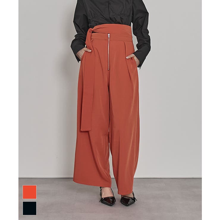 サイドリボンフロントジップワイドパンツ【miette ミエット】 | titivate | 詳細画像1 