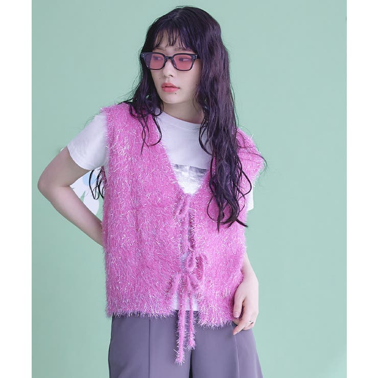 2wayリボンラメシャギーニットベスト【miette ミエット】 | titivate | 詳細画像7 