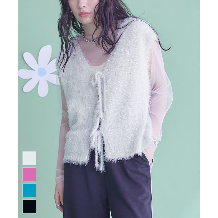 2wayリボンラメシャギーニットベスト【miette ミエット】 | titivate | 詳細画像1 