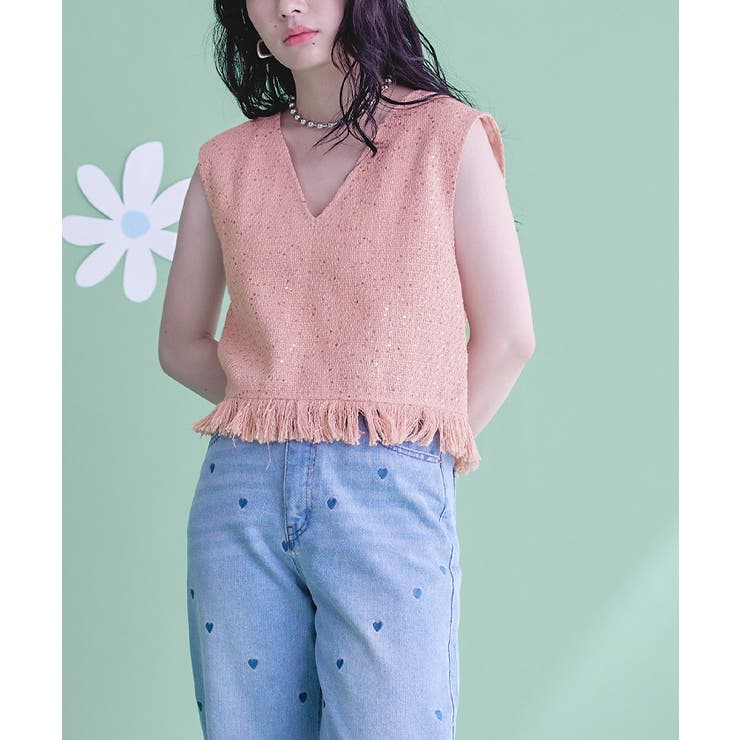 スパンコールツイードフリンジショートベスト【miette ミエット】 | titivate | 詳細画像12 
