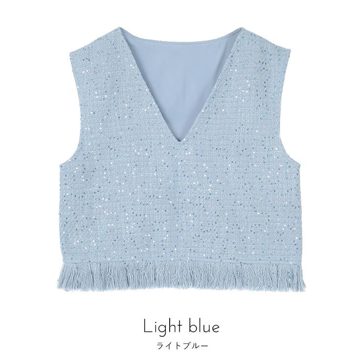 スパンコールツイードフリンジショートベスト【miette ミエット】 | titivate | 詳細画像3 
