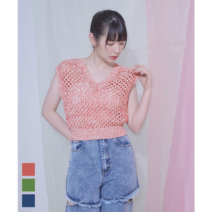 キラキラメッシュ編みベスト【miette ミエット】 | titivate | 詳細画像1 
