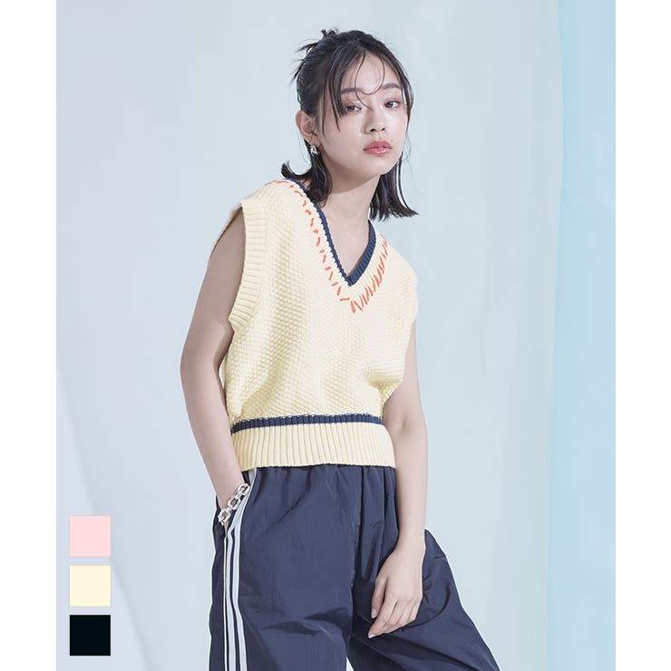 配色ステッチVネックベスト【miette ミエット】 | titivate | 詳細画像1 
