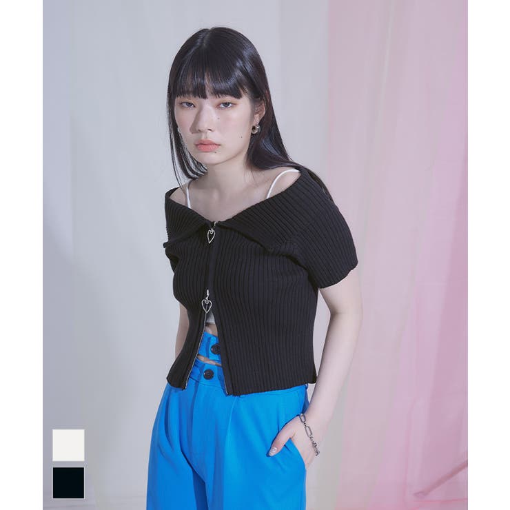 ハートジップオフショルリブトップス【miette ミエット】[品番