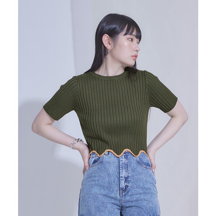 レペット リブ ショートトップス M ウェーブヘムショートリブトップス【miette ミエット】[品番