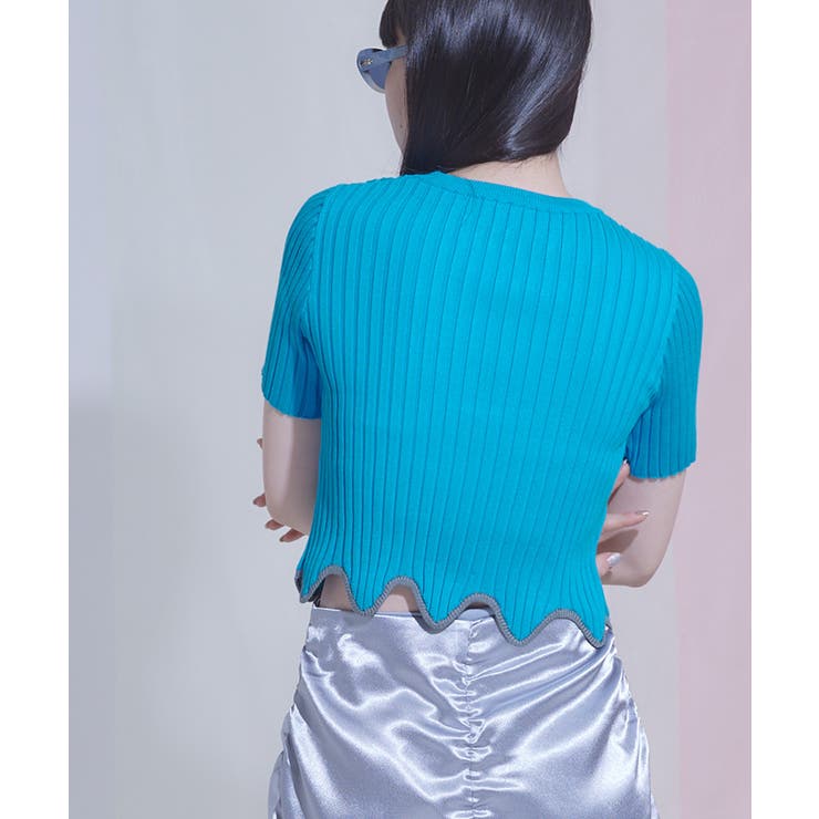 ウェーブヘムショートリブトップス【miette ミエット】[品番