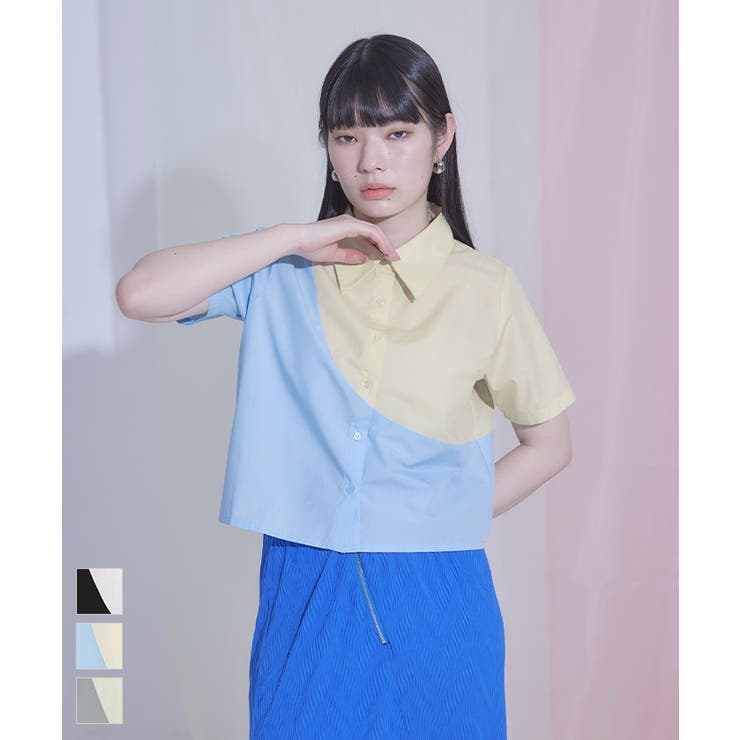 カーブラインバイカラー半袖シャツ【miette ミエット】 | titivate | 詳細画像1 