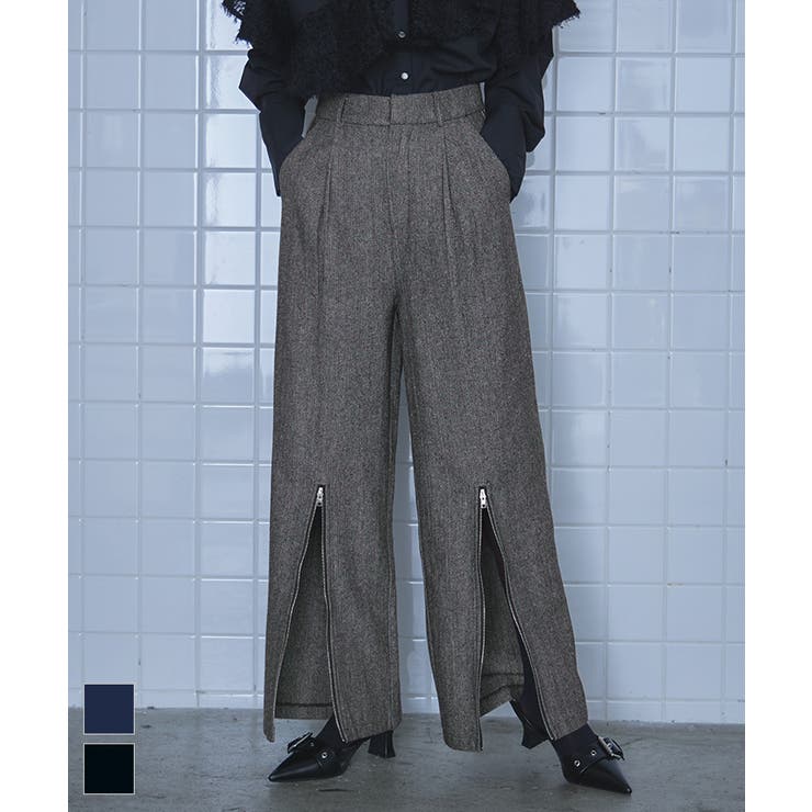 ヘリンボーンジップスリットワイドパンツ【miette ミエット】 | titivate | 詳細画像1 