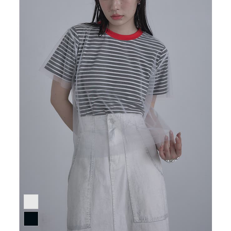 チュールレイヤードボーダーTシャツ【miette ミエット】 | titivate | 詳細画像1 
