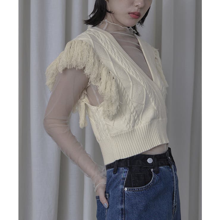フリンジニットショートベスト【miette ミエット】 | titivate | 詳細画像9 