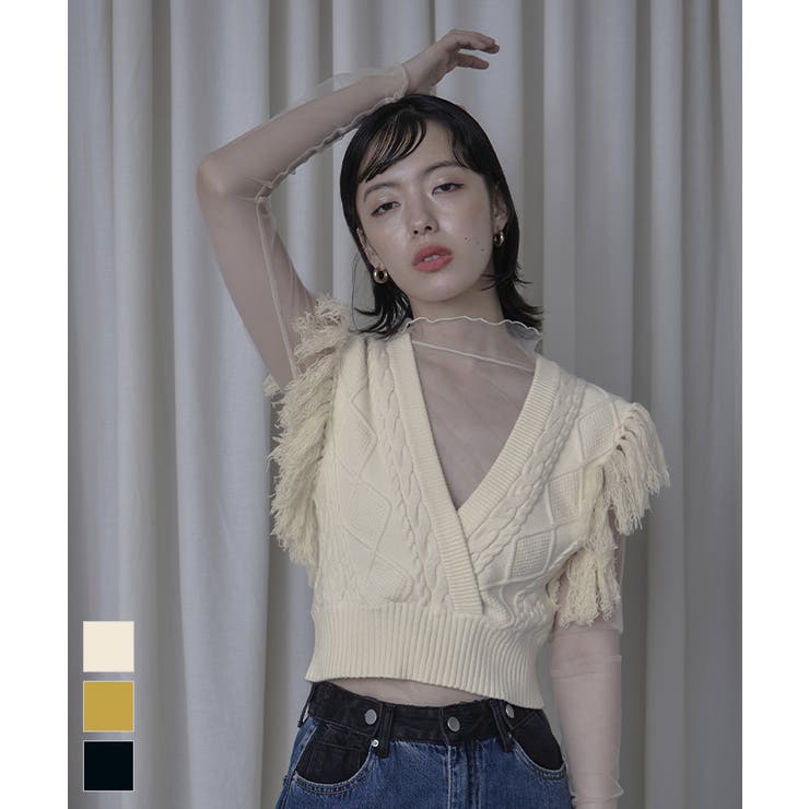 フリンジニットショートベスト【miette ミエット】 | titivate | 詳細画像1 