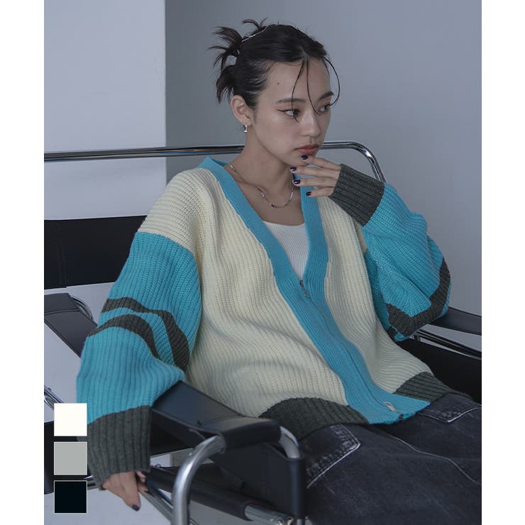 マルチカラージップVネックカーディガン【miette ミエット】 | titivate | 詳細画像1 